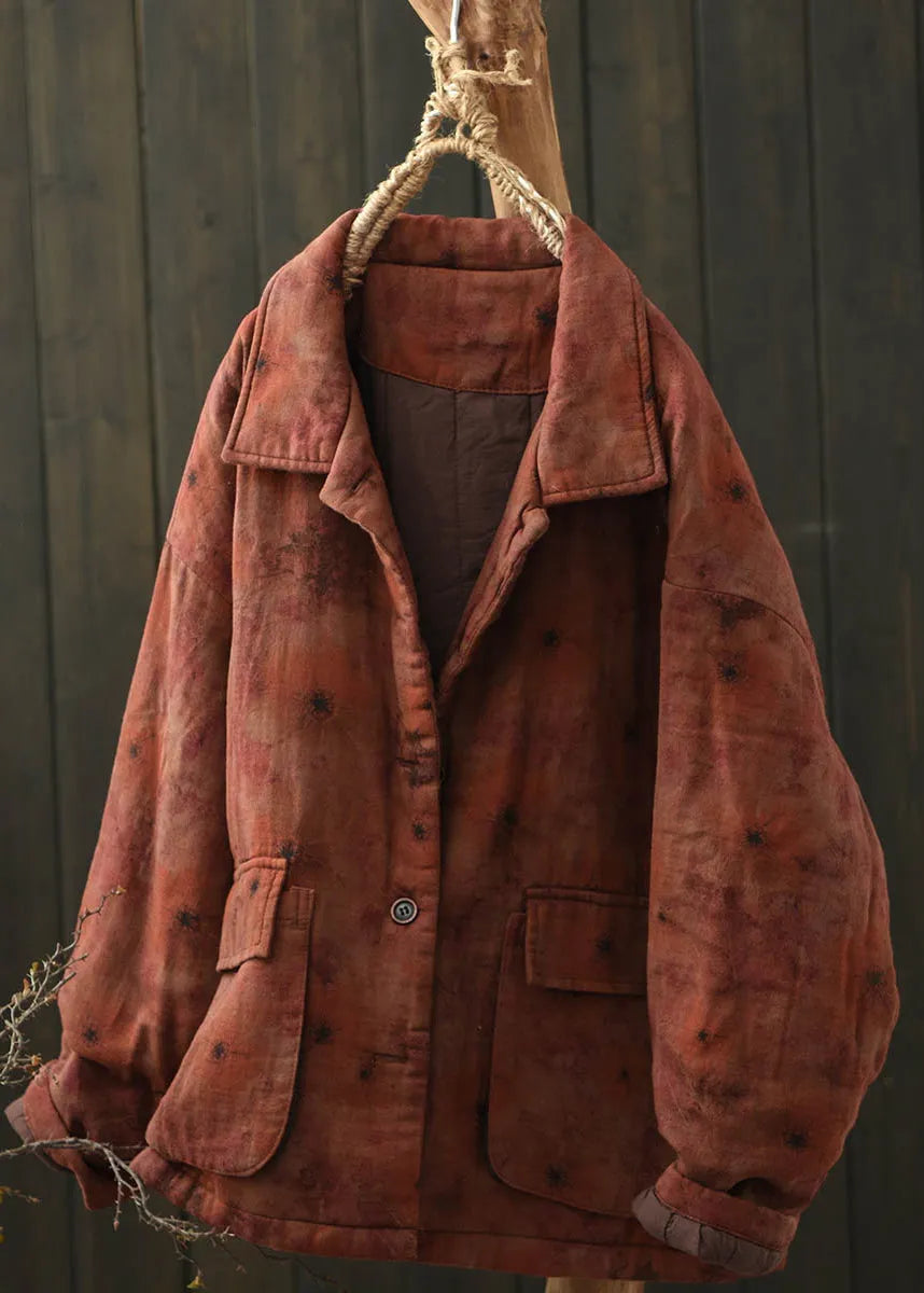 Khaki Peter Pan Collar Print Fine Cotton Filled Jacket Spring
