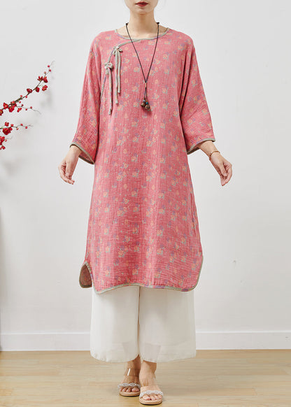 Pink Tasseled Print Cotton Long Dress Spring