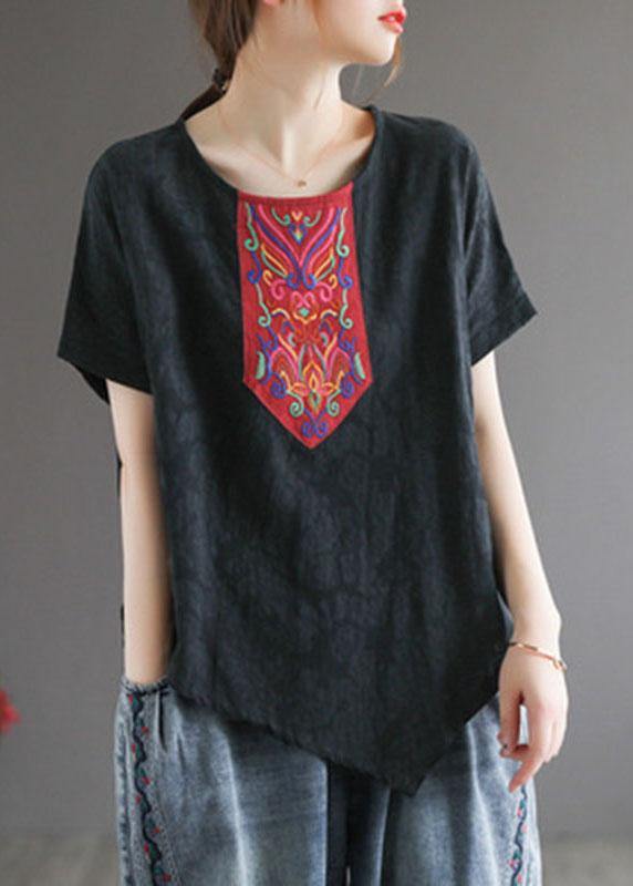 Italian Yellow Retro Embroidered Summer Shirt Short Sleeve