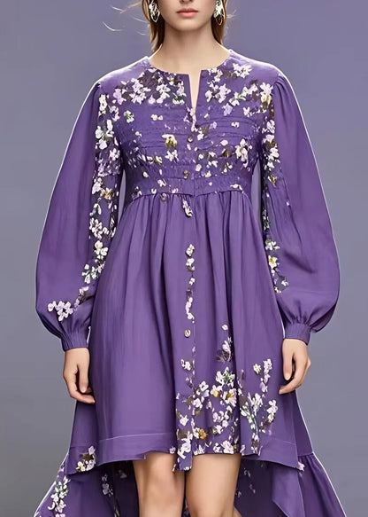 Purple O-neck Patchwork Maxi Dress Fall