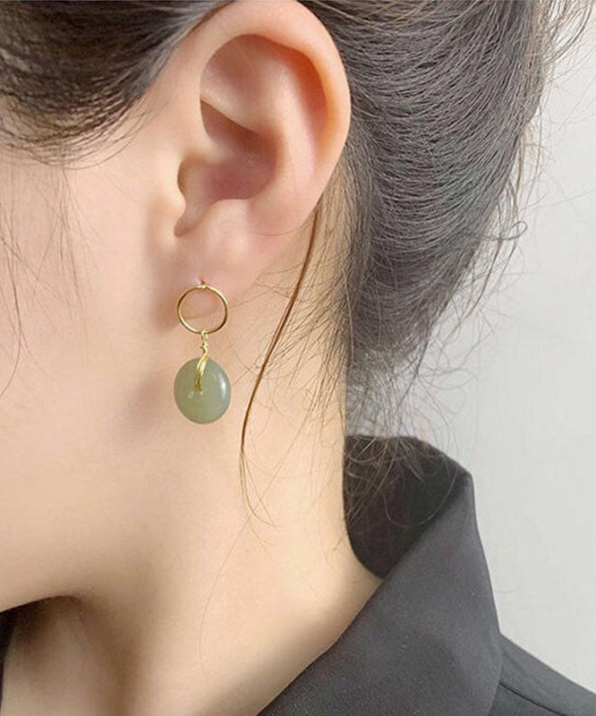 Cyan Sterling Silver Overgild 14k Gold Jade Drop Earrings