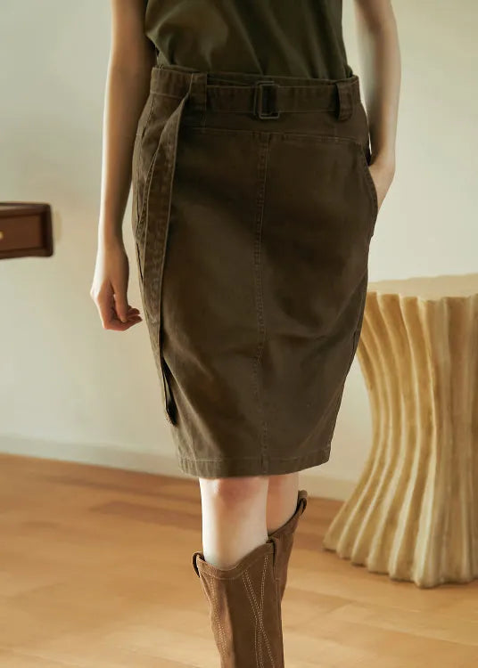 Khaki Pockets Slim Fit Cotton Skirts Summer