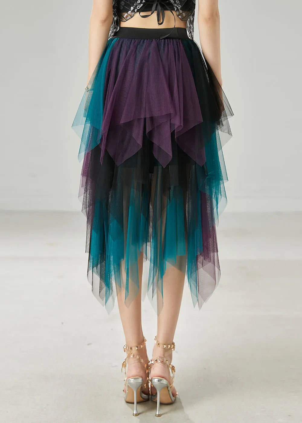 Gradient Blue Asymmetrical Tulle Skirt Summer