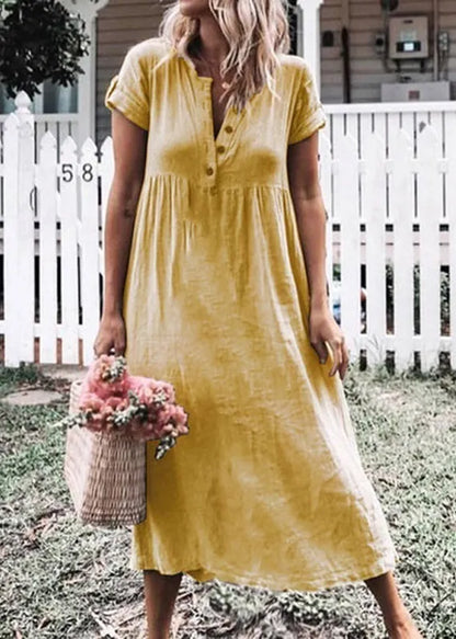 Organic Orange O Neck Patchwork Cotton Long Dress Summer