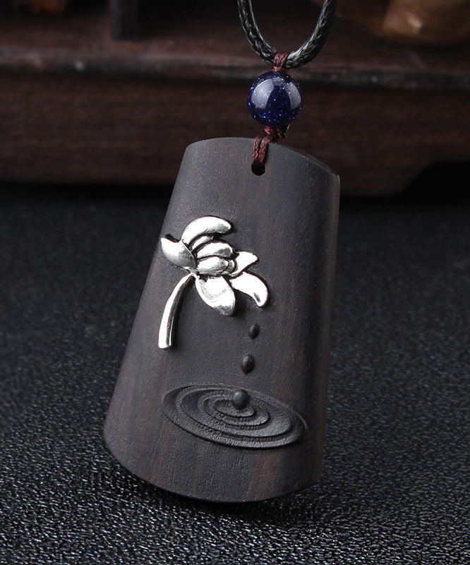 Simple Black Overgild Ebony Pendant Necklace