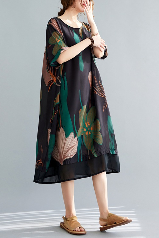 -summer Print Patchwork Dress Short Sleeve Dress