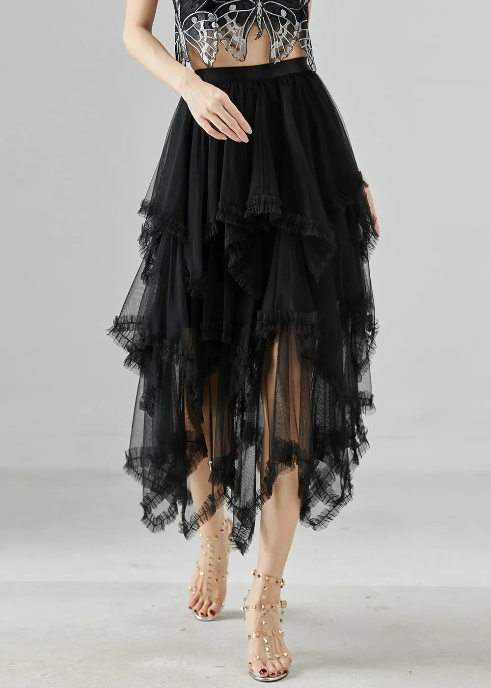 Boutique Black Asymmetrical Tulle Skirts Summer