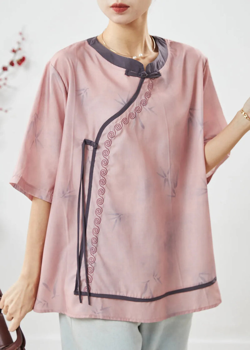 Purple Mandarin Collar Linen Shirt Top Summer