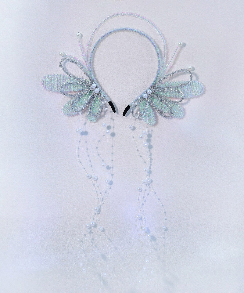Original Design Blue Pearl Wing Tassel Hairpiece