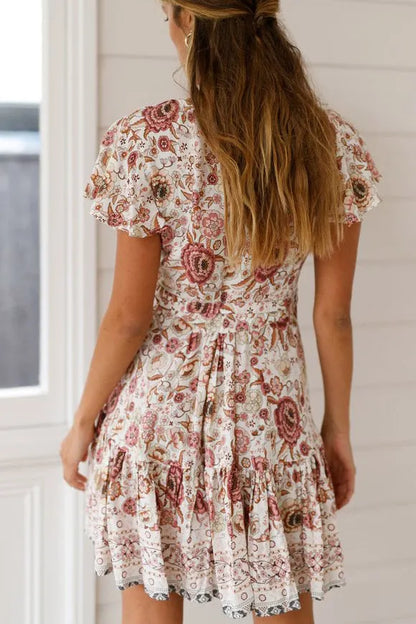V-neck Maxi Printed Summer Short Dress