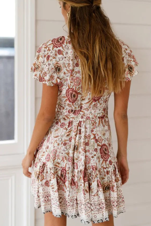 V-neck Maxi Printed Summer Short Dress