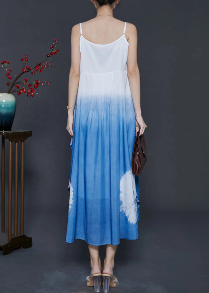 Gradient Blue Ruffled Cotton Cami Dress Summer