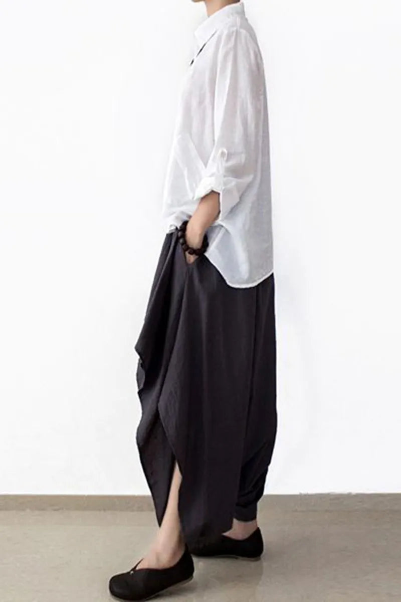 Cotton Wide Leg Pants Black Loose Trousers