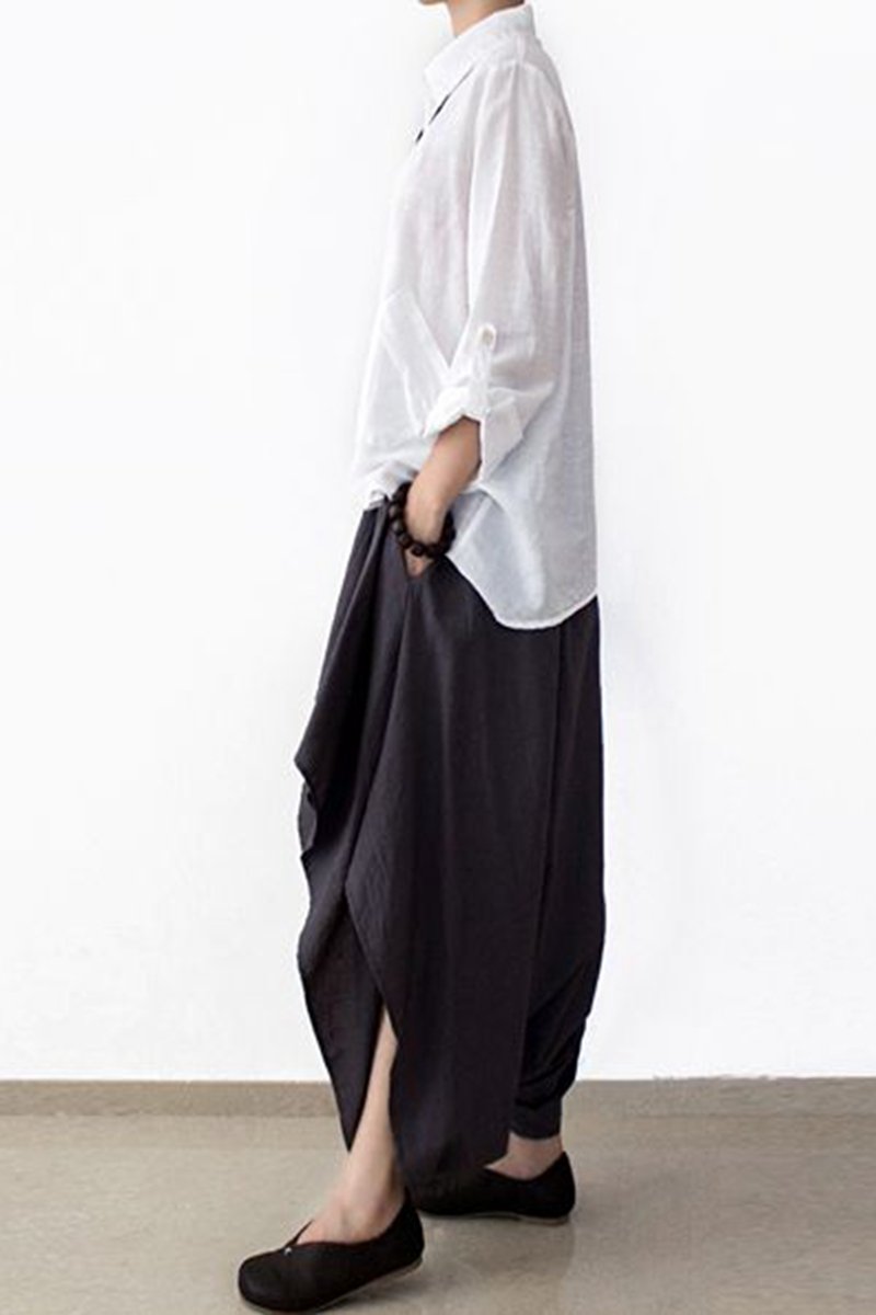 Cotton Wide Leg Pants Black Loose Trousers
