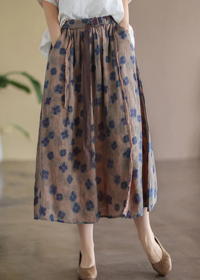 Chocolate Print Patchwork Linen Skirts Spring