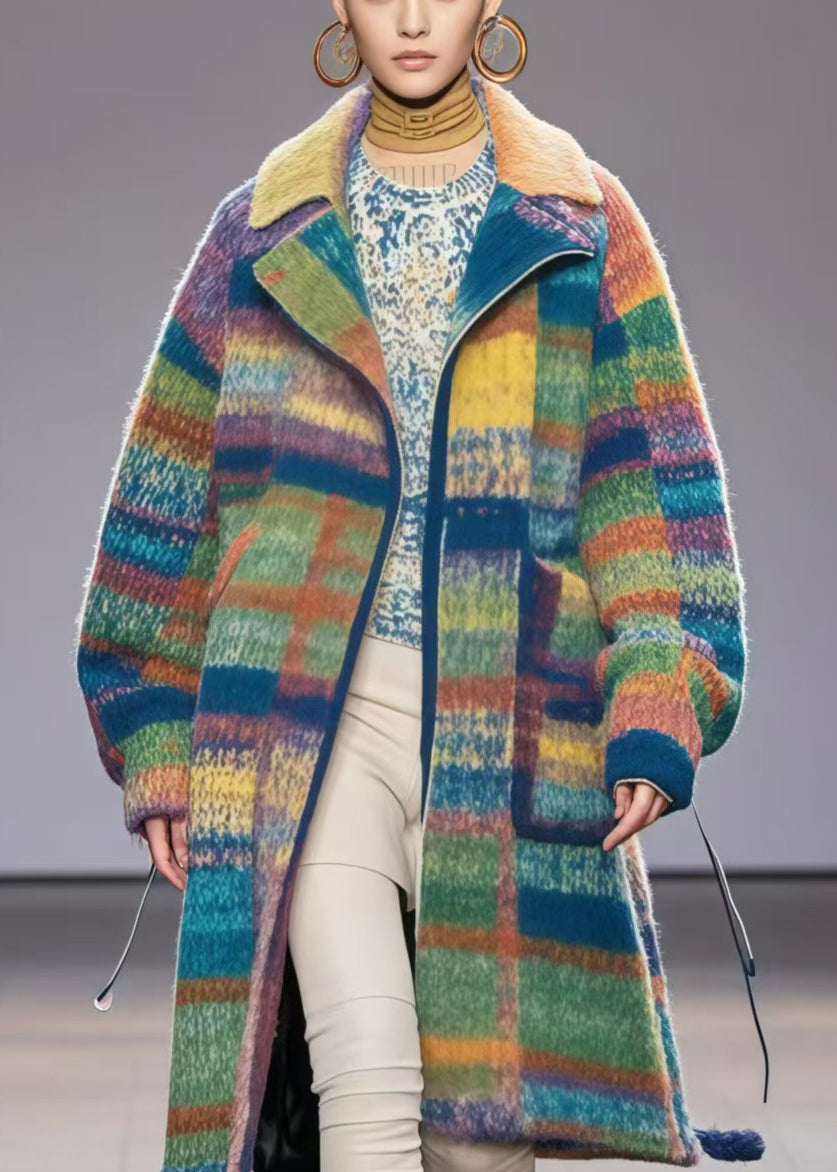 Rainbow Oversized Print Woolen Coat Fall