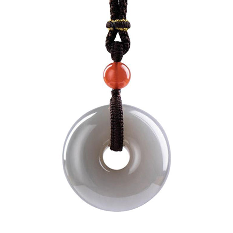 Buddha Stones Natural Round Jade Gray Jade Peace Buckle Luck Necklace Pendant