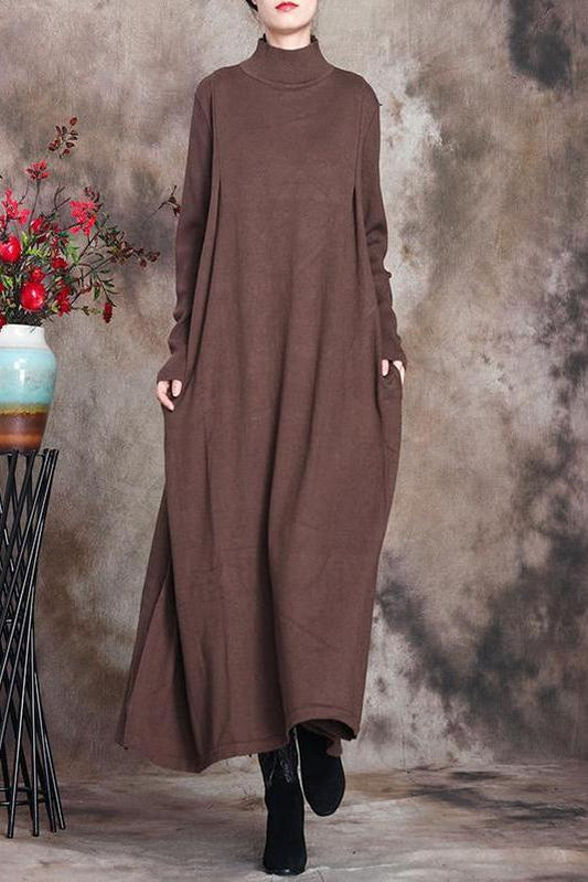 Pure Color Knitted High Neckline Dress