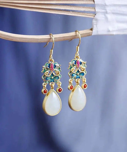 Diy Blue Cloisonne Jade Agate Drop Earrings