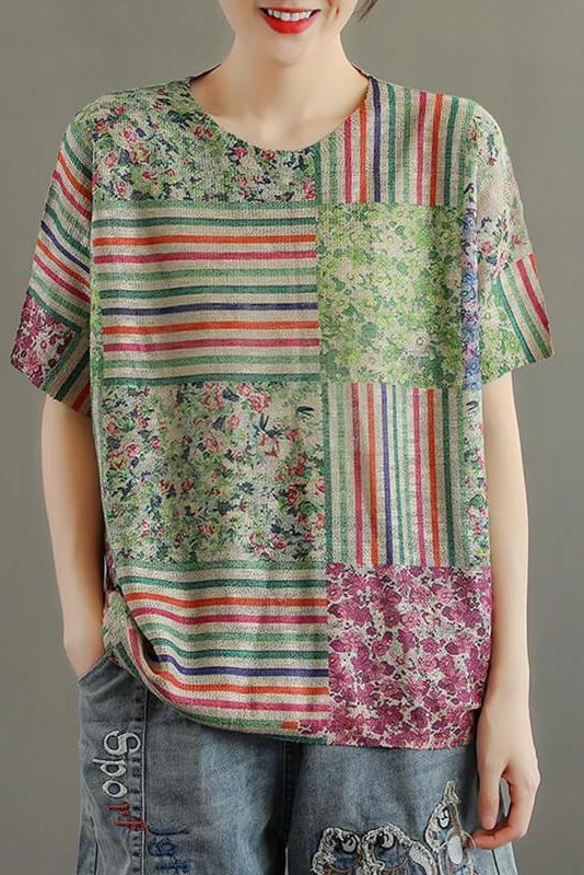 Cotton Knitted Stitching Short Sleeve T-shirt