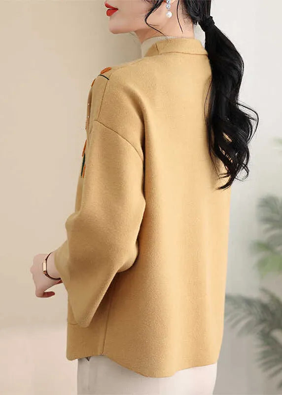 Boutique Yellow Patchwork Cotton Knit Cardigans Bracelet Sleeve