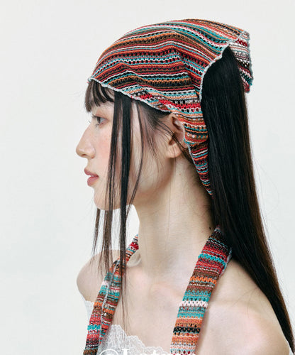 Thin Colored Striped Knitted Hollow Out Head Boonie Hat