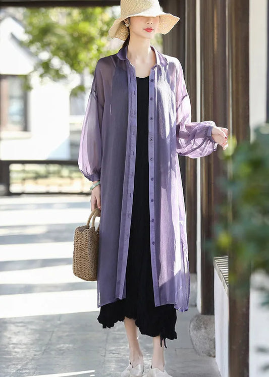 Purple Upf 50+ Tulle Long Cardigans Long Sleeve