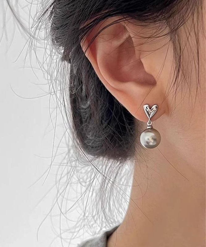 Diy Grey Sterling Silver Love Pearl Drop Earrings