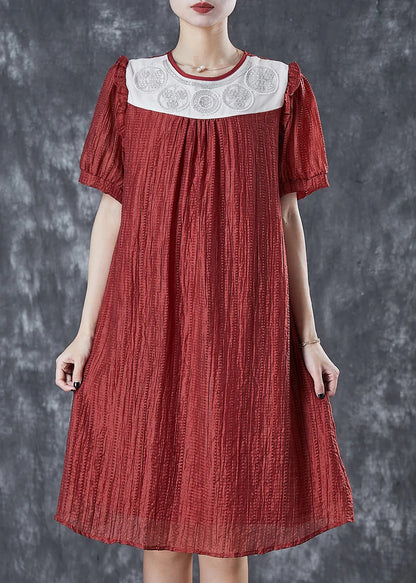 Red Patchwork Wrinkled Silk Dresses Summer