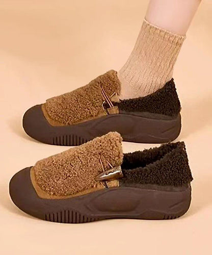 Yellow Cotton Fabric Splicing Platform Warm Flats Shoes