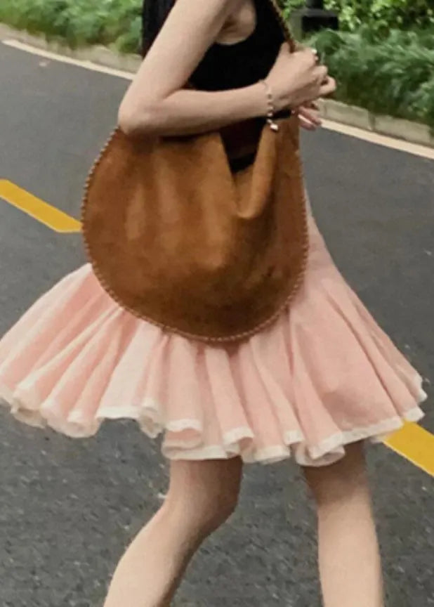 Simple Pink Lace Patchwork a Line Skirt Summer