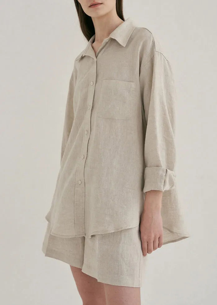 Linen Shirts and Shorts Two Pieces Set Summer