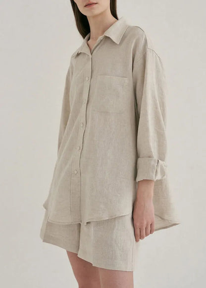 Linen Shirts and Shorts Two Pieces Set Summer