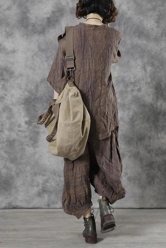 Linen Pleated Elastic Waist Pocket Lantern Pants