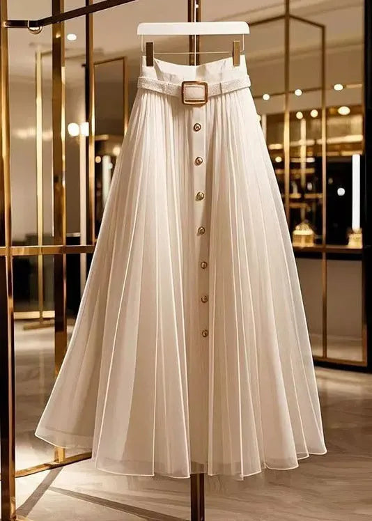 Original Design Apricot Wrinkled High Waist Tulle Skirts Summer