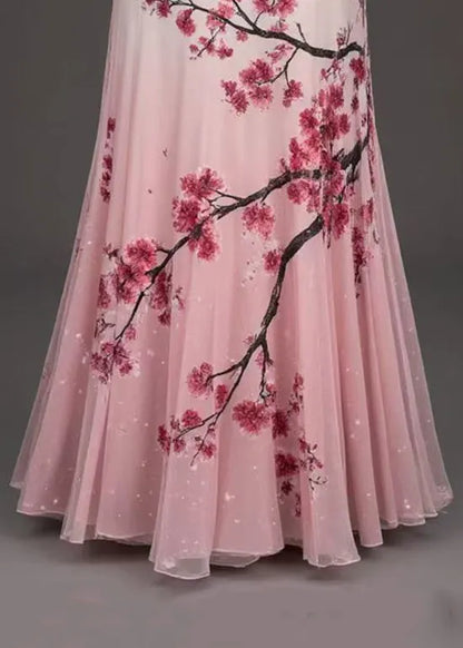 Art Pink Print High Waist Tulle Skirts Summer