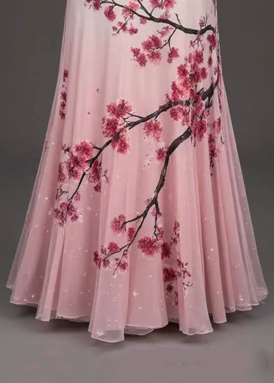 Art Pink Print High Waist Tulle Skirts Summer