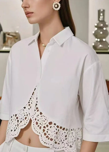 White Oversized Patchwork Cotton Shirt Summer