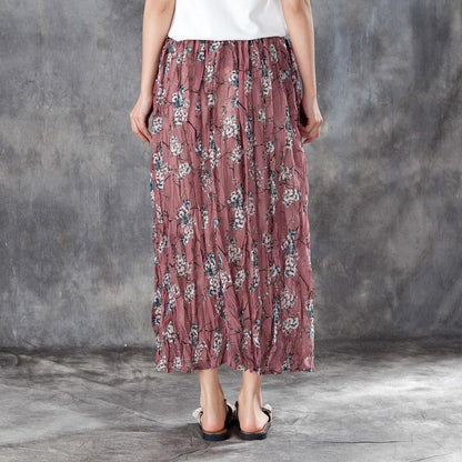 Linen Sundress Elastic Waist Lining Red Pleated Skirts