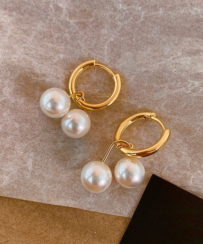 French Copper Gilding Pearl Hoop Earrings