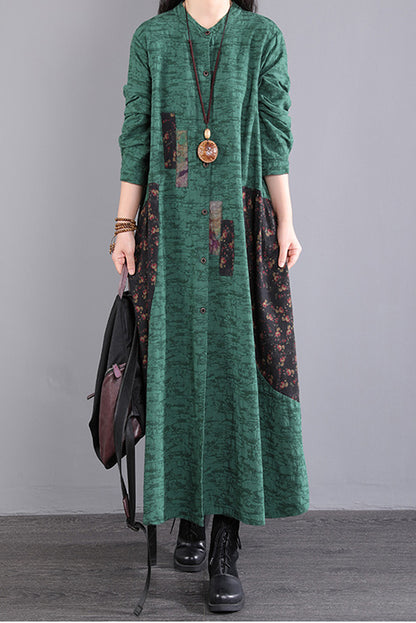 Fall Long Sleeve Dress Loose Cotton Dress