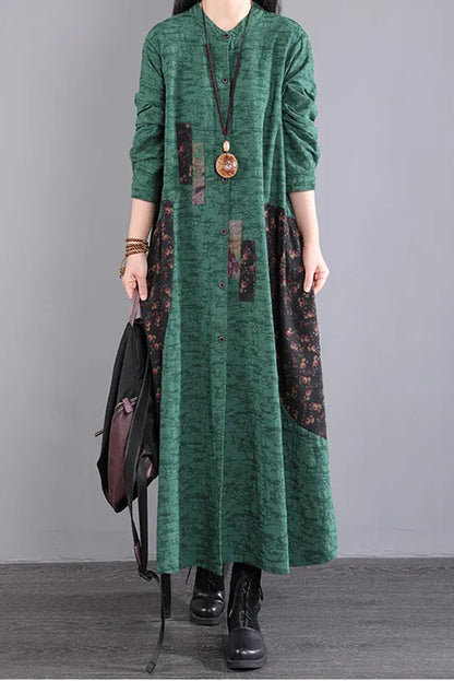 Fall Long Sleeve Dress Loose Cotton Dress