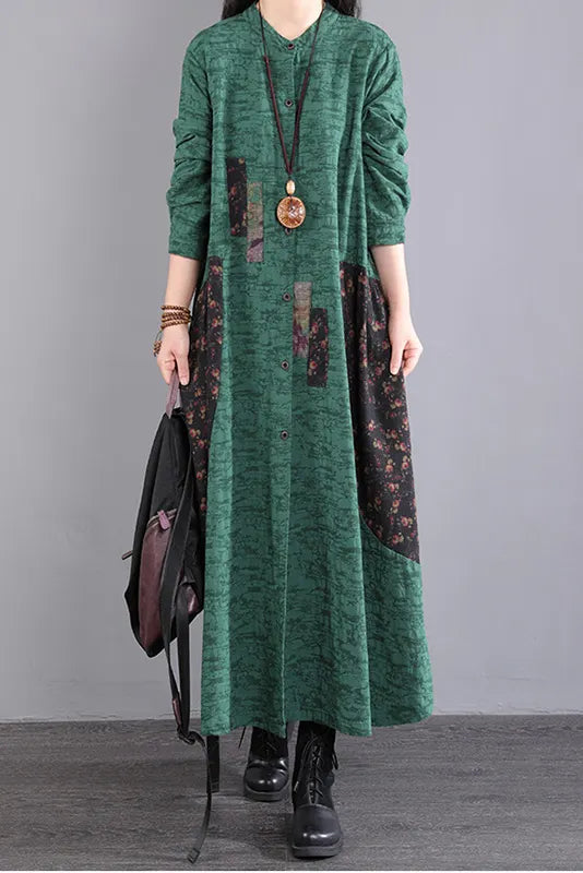 Fall Long Sleeve Dress Loose Cotton Dress