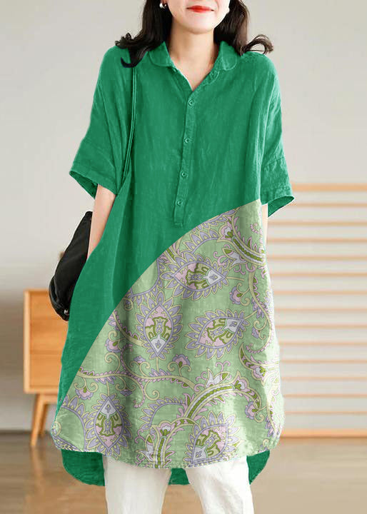 Jade Red Flower Linen Linen Shirt Dress