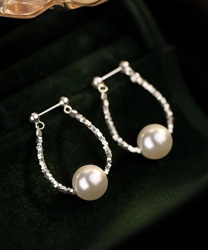 Fine Silk Sterling Silver Pearl Broken Silver Hoop Earrings