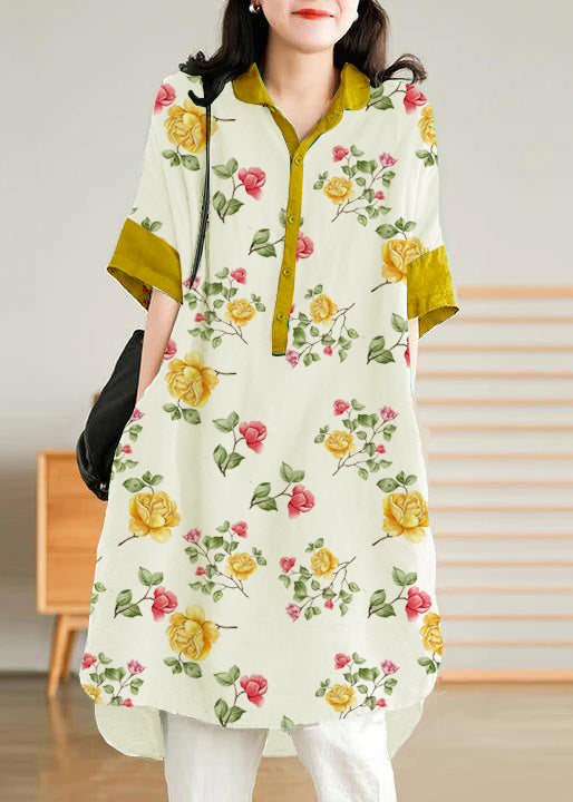 Jade Black Flower Linen Linen Shirt Dress
