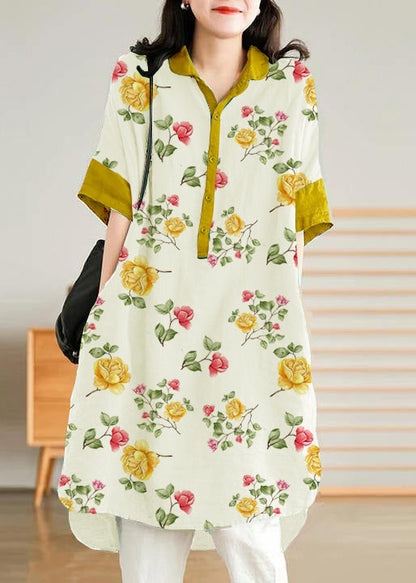 Jade Purple Flower Linen Linen Shirt Dress