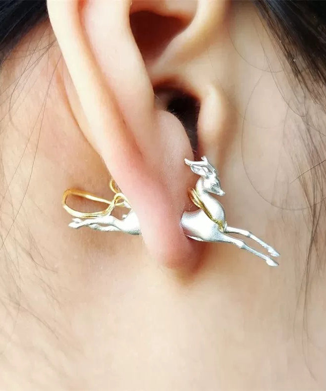 Art Gold Streamers Dunhuang Little Deer Gold Plated Single Stud Earrings