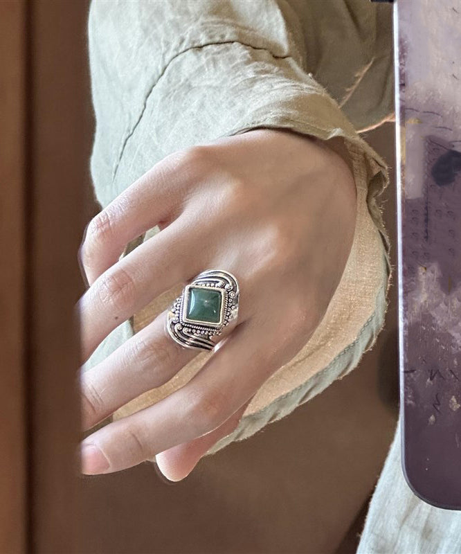 Green Sterling Silver Turquoise Dragon Totem Ring
