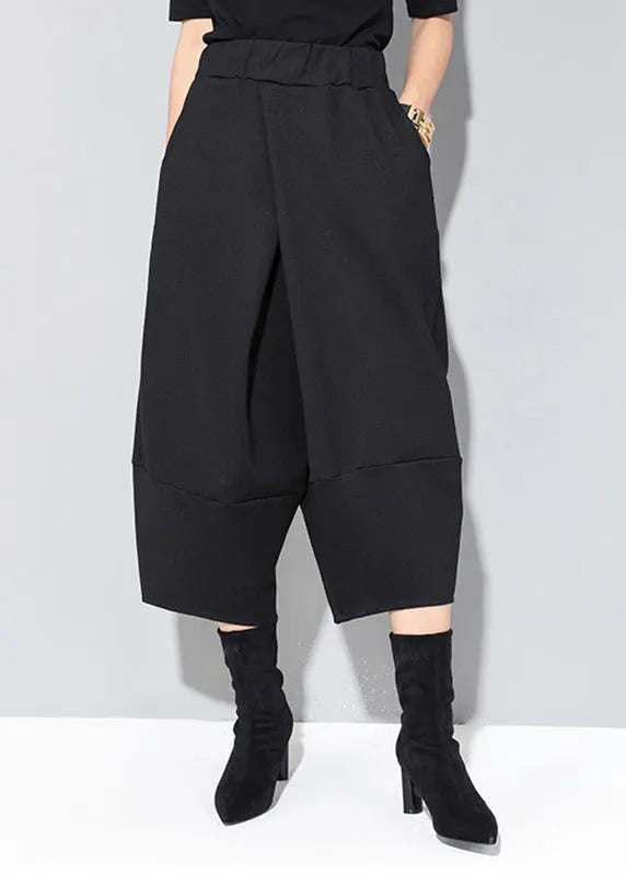 Black Pockets High Waist Crop Pants Spring